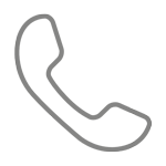 A simple gray outline of a classic telephone handset, angled diagonally, on a light gray background.