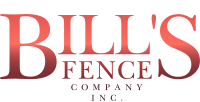 Logo for Bills Fence Company Inc. The text is in a gradient red color with BILLS in large font and FENCE COMPANY INC. below in smaller, uppercase letters.