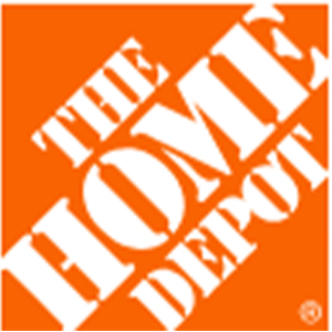 The Home Depot logo featuring the words THE HOME DEPOT in bold, white, stencil-style letters, diagonally arranged on an orange square background.
