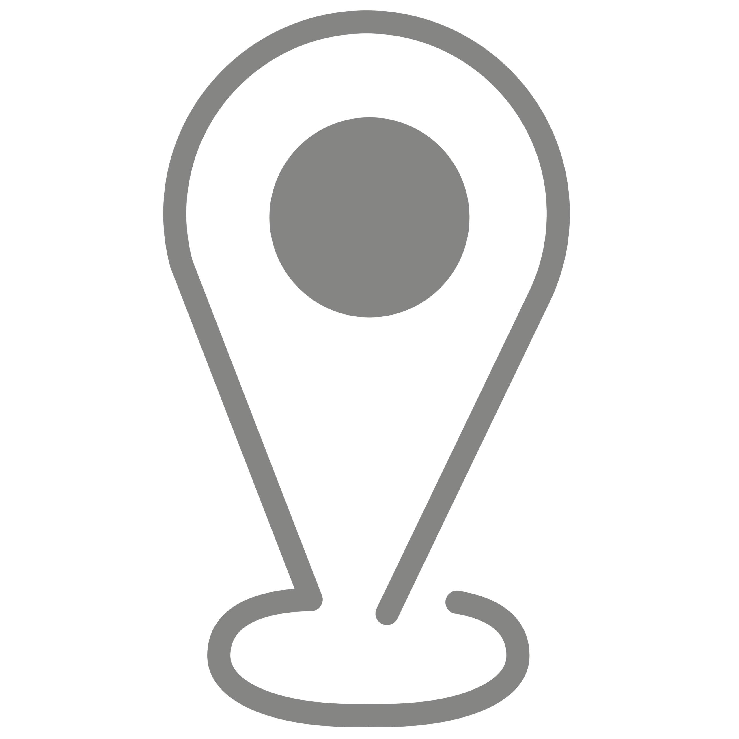 A gray map pin icon with a circular top and a small inner circle, resembling a location marker, on a white background.