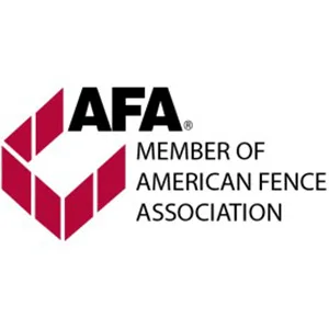 Logo for the American Fence Association showing a red geometric shape next to the bold letters AFA and the text Member of American Fence Association in black.