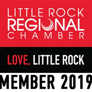 The image displays the Little Rock Regional Chamber logo with the text: LOVE, LITTLE ROCK and MEMBER 2019 in bold, white, red, and black sections.