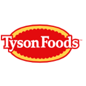 The Tyson Foods logo featuring the words Tyson Foods in white, bold letters on a red oval background outlined in yellow.