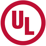 Red UL letters inside a red circle, representing the UL (Underwriters Laboratories) certification logo, which indicates product safety standards compliance. White background.