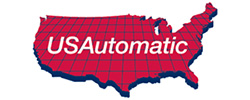 Red outline of the contiguous United States with a grid pattern and the word USAutomatic in white letters centered across the map.