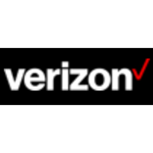 The image shows the Verizon logo with the word verizon in lowercase white letters on a black background, followed by a small red checkmark.