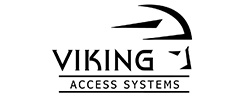 Viking Access Systems logo with a stylized helmet design above the company name in bold, modern font. “Access Systems” is written below “Viking.” The logo is black and white.
